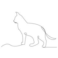 continu un ligne chat contour vecteur art main dessin