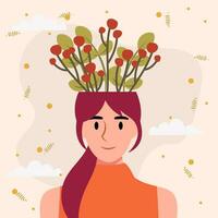 plat conception vecteur illustration concept de femme avec fleurs dans sa diriger.