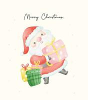 mignonne Père Noël claus avec cadeaux dessin animé personnage aquarelle art vecteur