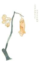 Japonais Contexte avec aquarelle texture vecteur. main tiré fleur branche décoration avec floral modèle illustration dans ancien style. vecteur