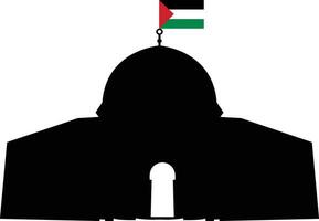 Palestine Al aqsa mosquée avec drapeau, composé dans le ville de Jérusalem ou Al quds dans arabe symbole silhouette conception. masjid al-aqsa pour logo, plat noir icône, salutation carte bannière vecteur. vecteur