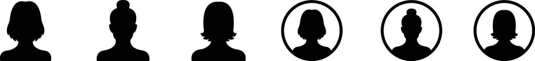 affaires avatar profil noir icône ensemble. collection femmes de utilisateur vecteur symbole dans branché plat style isolé sur . profil diverse visage pour social réseau ou la toile.