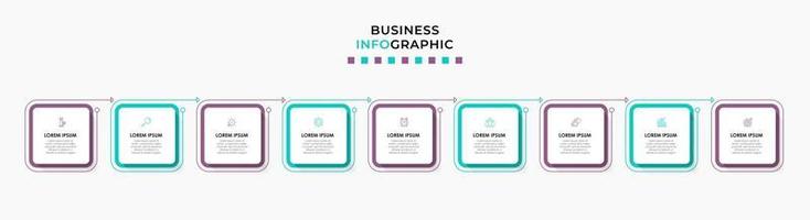 modèle d'entreprise de conception infographique avec des icônes et 9 options ou étapes vecteur