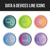 ensemble d'icônes de vecteur de ligne unique d'icônes de données et d'appareils