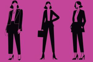 affaires femme dans certains pose silhouettes avec rose arrière-plan, habilité, élégant femme vecteur