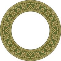 vecteur rond or et vert Indien nationale ornement. ethnique plante cercle, frontière. cadre, fleur anneau. coquelicots et feuilles