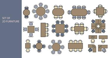 meubles pour le sol planifier. Haut vue les tables pour Bureau et dîner chambre. parfait pour intérieur ambiance planches et Planification croquis. architectural. vecteur