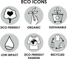icônes de fibres textiles recyclées. coton écologique, polyester, nylon, microfibre