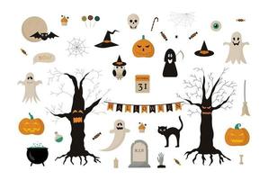 ensemble d'illustrations d'halloween. collection pour autocollant, cartes de voeux. vecteur