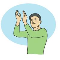 moitié longueur de homme applaudir le sien mains avec sourire illustration vecteur main tiré isolé sur blanc Contexte