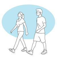 plein longueur de couple en marchant à exercice illustration vecteur main tiré isolé sur blanc Contexte