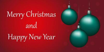 joyeux Noël rouge Contexte avec vert des balles. horizontal Noël affiches, salutation cartes, site Internet. vecteur