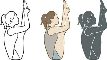 femme faire yoga pose silhouette ensemble. vecteur