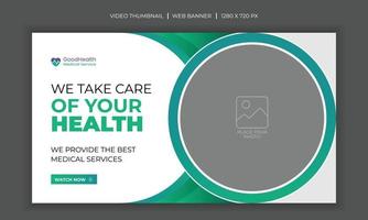 modèle de bannière Web et vignette vidéo pour la santé et les médecins vecteur