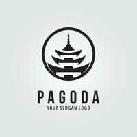 pagode temple avec sunburst logo vecteur symbole illustration conception, minimaliste pagode temple