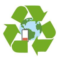 batterie recyclage vecteur icône. recycler symbole, économie planète concept. plat dessin animé illustration isolé sur blanche. vert flèches, écologie et environnement se soucier.