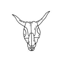 vache crâne. squelette de un animaux diriger. sauvage Ouest. griffonnage. vecteur illustration. main dessiné. contour.