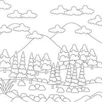 conception nature paysage contour coloriage vecteur