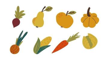 récolte d'automne. clipart vectoriel de fruits et légumes locaux