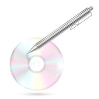 CD / DVD avec un stylo sur fond blanc, illustration vectorielle vecteur