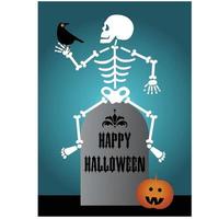 squelette graphique vectoriel halloween, oiseau, pierre tombale, jack o lantern