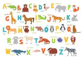 alphabet pour enfants avec des animaux mignons pour l'éducation et la police manuelle vecteur