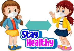 restez en bonne santé avec deux enfants en gardant une distance sociale vecteur