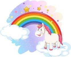 jolie licorne dans le ciel pastel avec arc-en-ciel vecteur