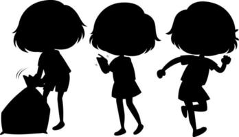 ensemble de personnage de dessin animé silhouette enfants vecteur