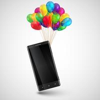 Téléphone portable en cadeau avec des ballons colorés, vector