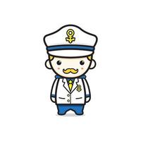 illustration d'icône de dessin animé mignon capitaine marine personnage marin vecteur