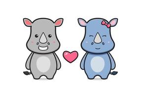 illustration d'icône de dessin animé mignon couple rhinocéros vecteur
