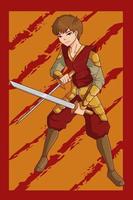 personnage de garçon samouraï tenant une épée katana vecteur