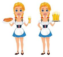 oktoberfest. fille rousse tenant de la bière et un hot-dog vecteur