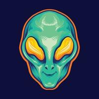 tête alien vert sourire mascotte de dessin animé vecteur