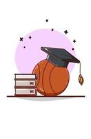 livres de chapeau de graduation et basket-ball vecteur