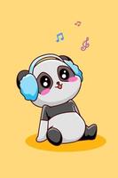 panda mignon et heureux écoutant de la musique vecteur