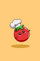 une jolie illustration de dessin animé de chef de tomate vecteur
