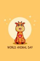 girafe mignonne dans l'illustration de dessin animé de la journée mondiale des animaux vecteur
