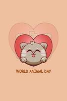 chat mignon avec amour dans l'illustration de dessin animé de la journée mondiale des animaux vecteur