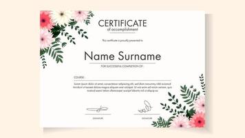 modèle de certificat floral fleurs romantiques délicates pour atelier vecteur