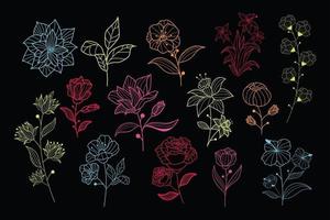 belles collections de vecteurs floraux dessinés à la main au néon vecteur