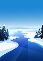 paysage avec rivière gelée. paysage d'hiver en orientation verticale. vecteur