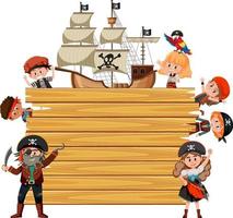 planche de bois vide avec de nombreux personnages de dessins animés pour enfants pirates vecteur