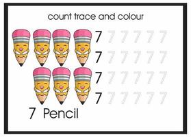 compter trace et crayon de couleur numéro 7 vecteur