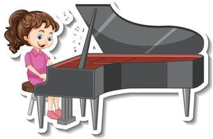 autocollant de personnage de dessin animé avec une fille jouant du piano vecteur