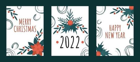 ensemble de cartes de vœux joyeux noël et bonne année 2022. vecteur
