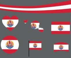 drapeau de la polynésie française carte ruban et coeur icônes vecteur signes abstrait