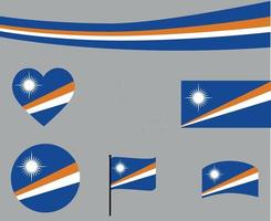 Îles marshall drapeau carte ruban et coeur icônes vecteur signe résumé