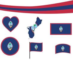 Drapeau de Guam carte coeur ruban icônes vector illustration emblème abstrait